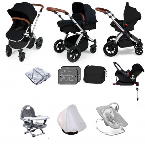 Ickle Bubba Stomp V3 11 Piece Silver (Galaxy) Everything You Need Travel System Bundle (With Base) - Black
