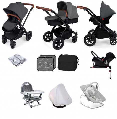 Ickle Bubba Stomp V3 11 Piece Black (Galaxy) Everything You Need Travel System Bundle (With Base) - Graphite Grey