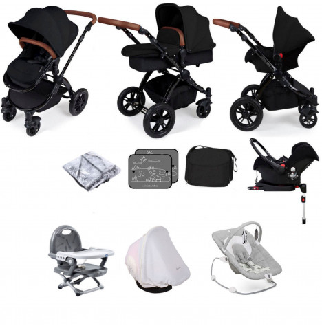 Ickle Bubba Stomp V3 11 Piece Black (Galaxy) Everything You Need Travel System Bundle (With Base) - Black