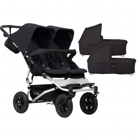 Mountain Buggy Duet V3 Twin Pushchair & 2 Carrycots with Left Clip - Black