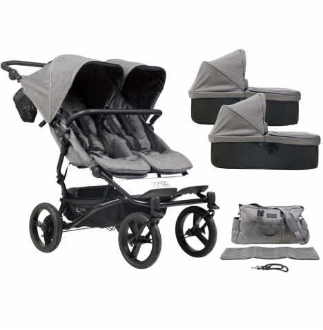 Mountain Buggy Duet Luxury Twin Pushchair With 2 Carrycots with Left Clip - Herringbone