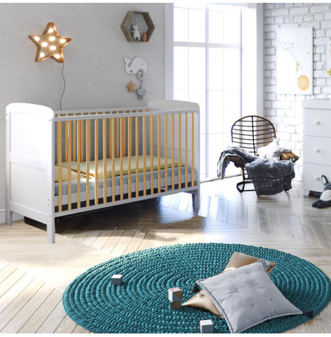 Puggle Henbury Cot Bed With Deluxe Eco Fibre Mattress  - White & Natural