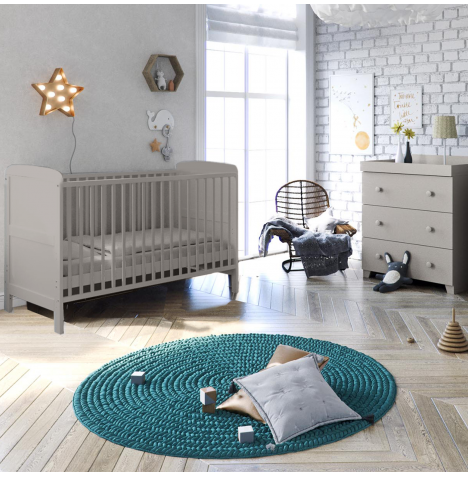 Puggle Henbury Cot Bed 4 Piece Nursery Furniture Set With Deluxe Eco Fibre Mattress  - Classic Grey