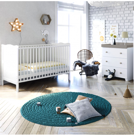  Puggle Henbury Cot Bed 4 Piece Nursery Furniture Set With Deluxe Eco Fibre Mattress  - White & Grey
