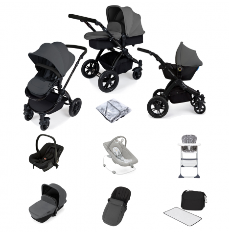 Ickle Bubba Stomp V2 (Black Frame) All In One (Astral) 9 Piece Travel System Bundle - Graphite Grey