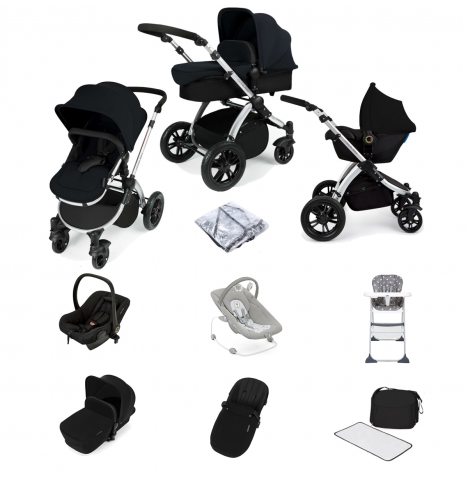Ickle Bubba Stomp V2 (Silver Frame) All In One (Astral) 9 Piece Travel System Bundle - Black