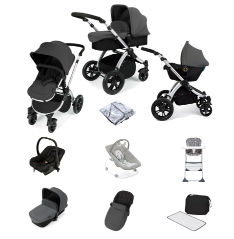 Ickle Bubba Stomp V2 (Silver Frame) All In One (Astral) 9 Piece Travel System Bundle - Graphite Grey