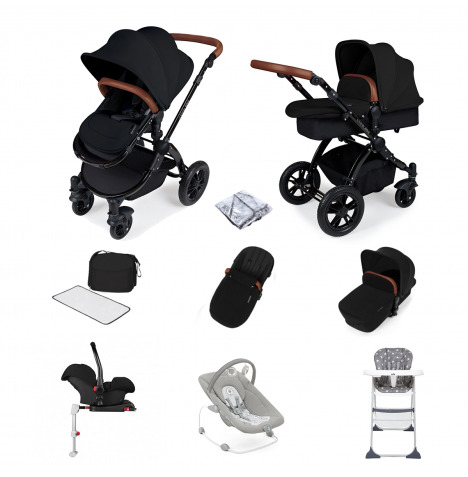 ickle bubba Stomp V3 (Black Frame) All In One 9 Piece Travel System Bundle with Isofix Base - Black