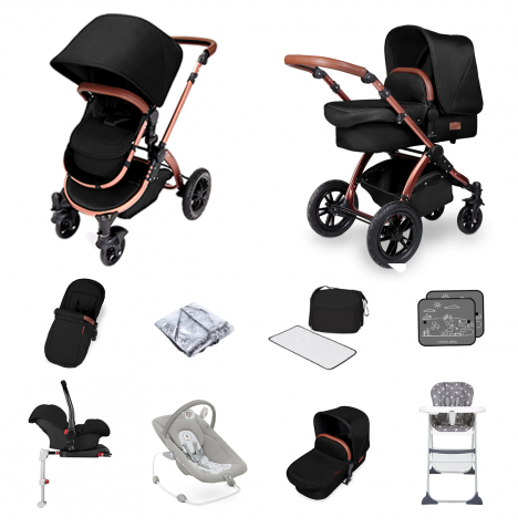 Ickle bubba Special Edition Stomp V4  All In One 10 Piece Travel System Bundle with Isofix Base - Midnight
