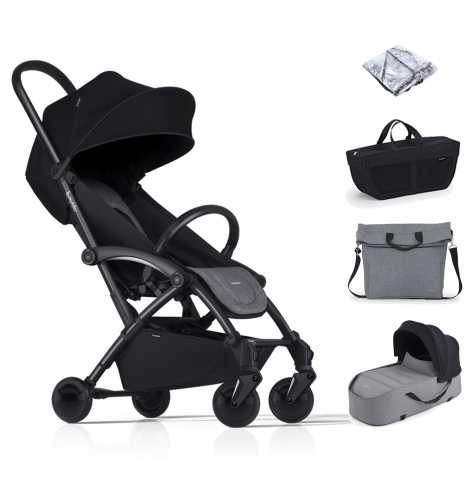 Bumprider Connect2 Stroller with Carrycot, Side Pack & Side Bag  - Black & Grey