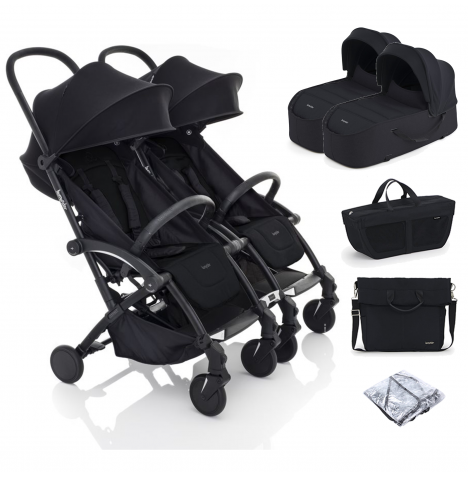 Bumprider  Connect2 Double Stroller with Carrycot, Side Bag & Side Pack - Black