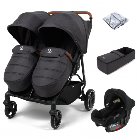 Puggle Urban City Easyfold Twin (Alston Car Seat) Travel System Bundle with +1 Soft Carrycot - Slate Grey