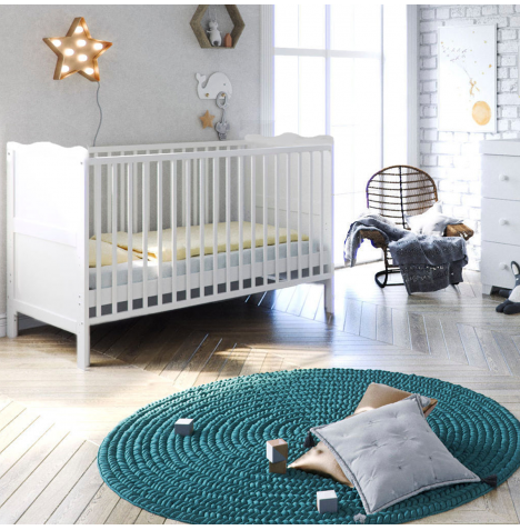 Puggle Henbury Cot Bed With Deluxe Eco Fibre Mattress  - Classic White...