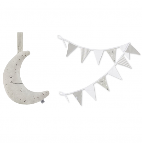Ickle Bubba 2 Piece Crib/Cot Bed Musical Nightlight & Bunting Set - Grey