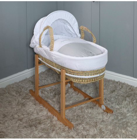 4Baby My Little Star Palm Moses Basket with Rocking Stand - White/Grey