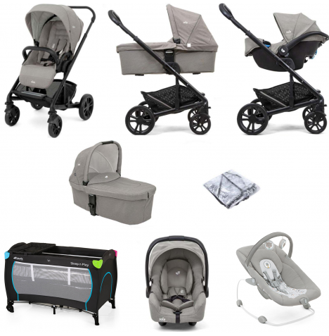 Joie Chrome (Gemm) Everything You Need Travel System Bundle with Carrycot - Pebble