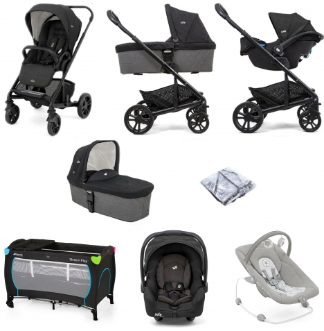 Joie Chrome (Gemm) Everything You Need Travel System Bundle with Carrycot - Shale