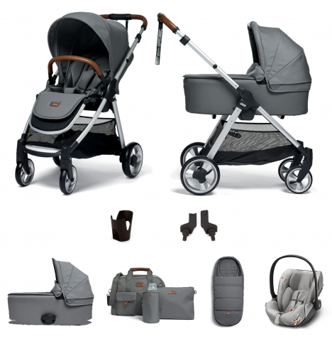 Mamas & Papas Flip XT2 Essentials (Cloud Z Car Seat) Travel System with Footmuff, Changing Bag & Carrycot - Fossil Grey