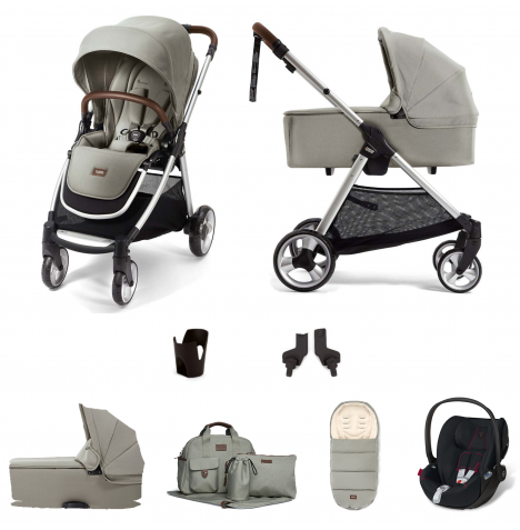Mamas & Papas Flip XT2 Essentials (Cloud Z Car Seat) Travel System with Footmuff, Changing Bag & Carrycot - Sage Green