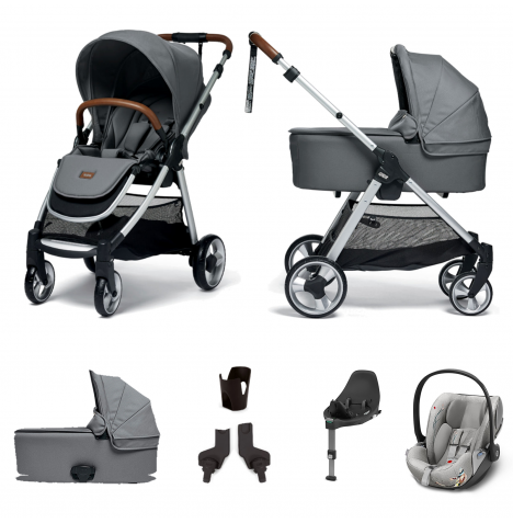 Mamas & Papas Flip XT2 (Cloud Z Car Seat) Travel System with Carrycot & ISOFIX Base - Fossil Grey
