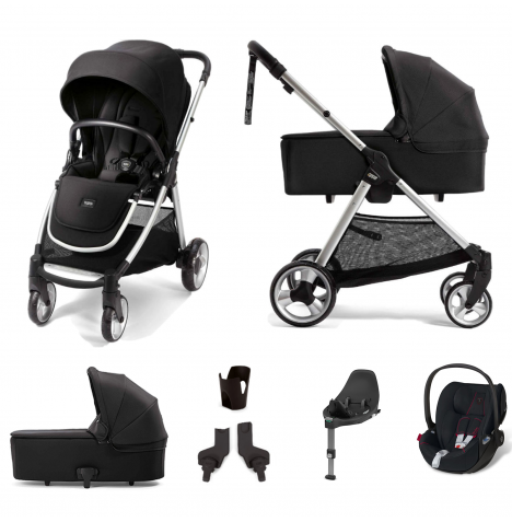 Mamas & Papas Flip XT2 (Cloud Z Car Seat) Travel System with Carrycot & ISOFIX Base - Black