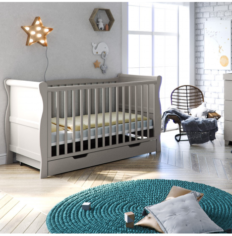 Puggle Woodford Sleigh Cot & Under Bed Drawer - Soft Grey