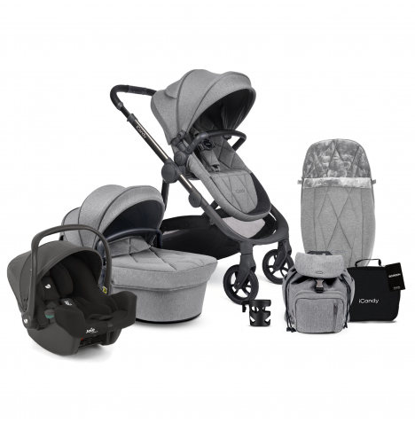iCandy Orange 3 Complete 13 Piece Travel System Bundle with i-Snug 2 Car Seat - Light Grey Marl Phantom