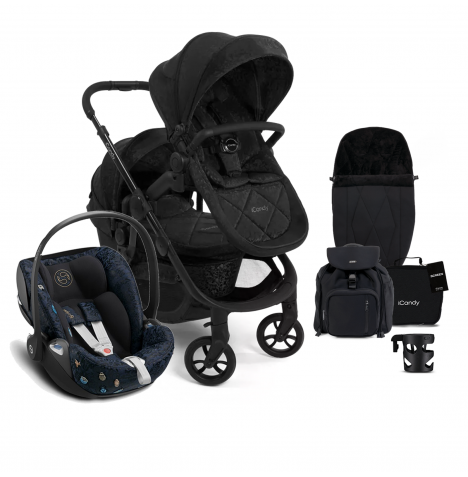 iCandy Orange 3 Double with Cloud Z Car Seat Complete 20 Piece Travel System Summer Bundle - Black Crush