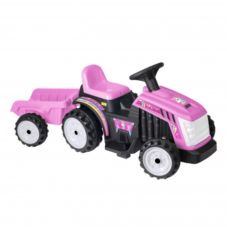 Evo Electric 6V Battery Operated Unicorn Tractor with Trailer - Pink