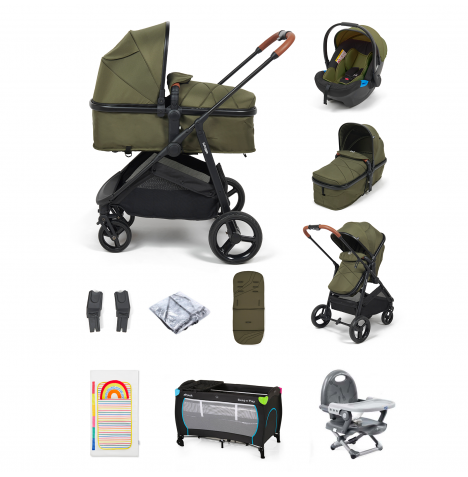 Puggle Monaco XT 2in1 Pram Pushchair Everything You Need Travel System Bundle - Forest Green