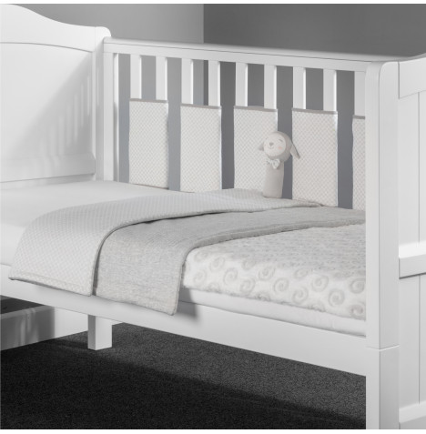 Mini Uno Little Baa Lamb 5 Piece Cot / Cot Bed Quilt, Bumper, Blanket Bedding Set - Grey Swirls