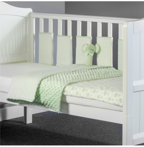 Mini Uno Little Ellie Elephant 5 Piece Cot / Cot Bed Quilt, Bumper, Blanket Bedding Set - Sage Spots