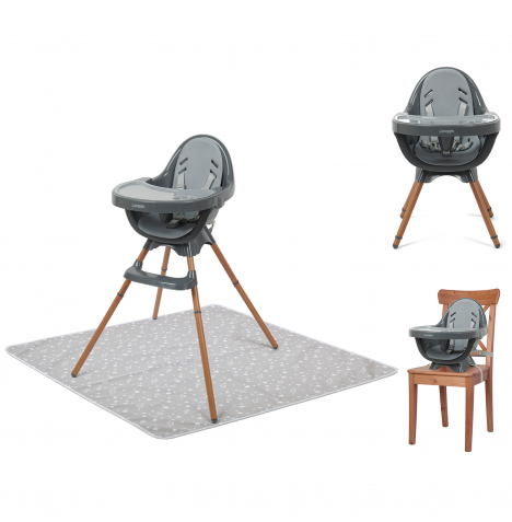 Puggle Munch Crunch 3 in 1 High/Low Chair & Booster Seat & Splash Mat - Graphite Grey