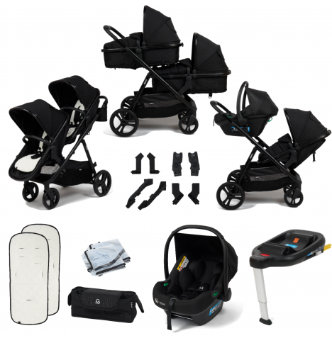 Puggle Maverick 2-in-1 Duo i-Size Double Twin Travel System with ISOFIX Base – Midnight Black