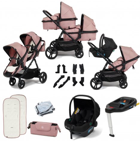 Puggle Memphis 2-in-1 Duo i-Size Double Twin Travel System with ISOFIX Base - Dusk Pink
