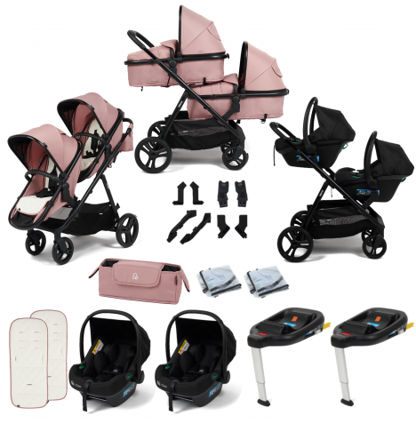 Puggle Memphis 2-in-1 Duo i-Size Double Twin Travel System with ISOFIX Base – Vintage Pink