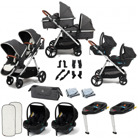 Puggle Memphis 2-in-1 Duo i-Size Double Twin Travel System with ISOFIX Base - Platinum Grey