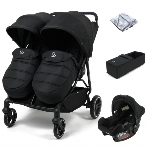 Puggle Urban City Easyfold Twin (Alston Car Seat) Travel System Bundle with +1 Soft Carrycot - Storm Black