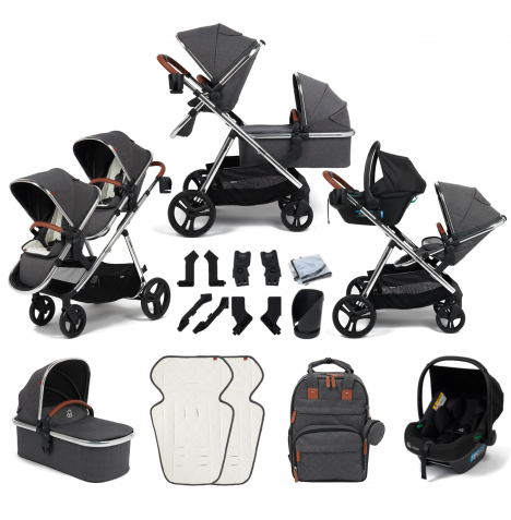 Puggle Memphis 3-in-1 Duo i-Size Double Travel System - Platinum Grey
