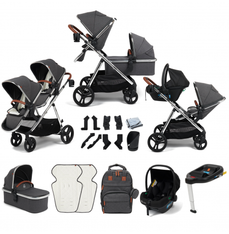 Puggle Memphis 3-in-1 Duo i-Size Double Travel System With ISOFIX Base - Platinum Grey