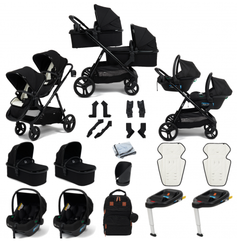 Puggle Memphis 3-in-1 Duo i-Size Double Twin Travel System With ISOFIX Base - Midnight Black