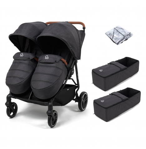 Puggle Urban City Easyfold Twin Double Pushchair + 2 Soft Carrycot - Slate Grey