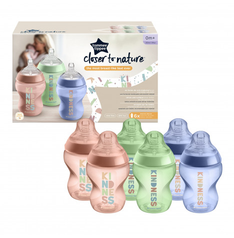 Tommee Tippee Closer to Nature 6 Pack (260ml) Unisex Baby Bottle Starter Set
