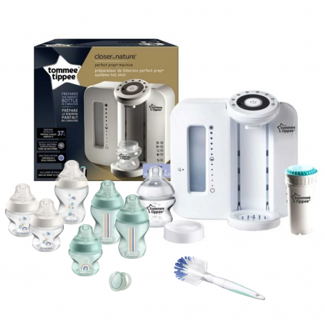 Tommee Tippee 10pc Perfect Prep Machine Baby Bottle Feeding Bundle - White / Green