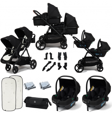 Puggle Memphis 2-in-1 Duo i-Size Double Twin Travel System - Midnight Black
