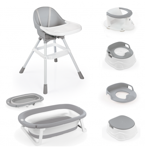 6-in-1 Baby Highchair, Bath, Bath Seat & Potty All You Need Newborn Bundle - Grey