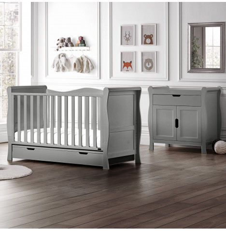 Puggle Prestbury Classic Deluxe Sleigh 5pc Nursery Furniture Set with Drawer & Eco Fibre Mattress - Grey