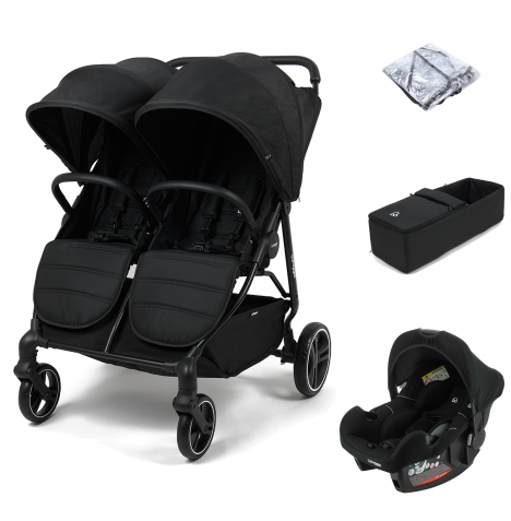 Puggle Urban City Easyfold Twin (Alston Car Seat) Travel System Bundle with +1 Soft Carrycot - Storm Black