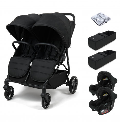 Puggle Urban City Easyfold Twin (Alston Car Seat) Travel System Bundle with +2 Soft Carrycot - Storm Black