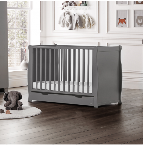 Puggle Chelford Sleigh Cot 3pc Nursery Furniture Set with Drawer & Maxi Air Cool Mattress - Grey